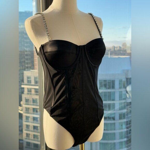 🆕 REBECCA VALLANCE 🧿 NWOT Eclipse Bodysuit, Black Mesh, Star Jewels, Sz US 6 - Picture 8 of 15